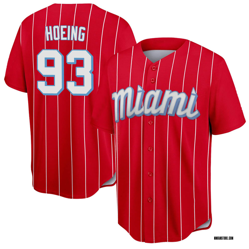 Red Bryan Hoeing Men's Miami Marlins 2021 City Connect Jersey - Replica Big Tall